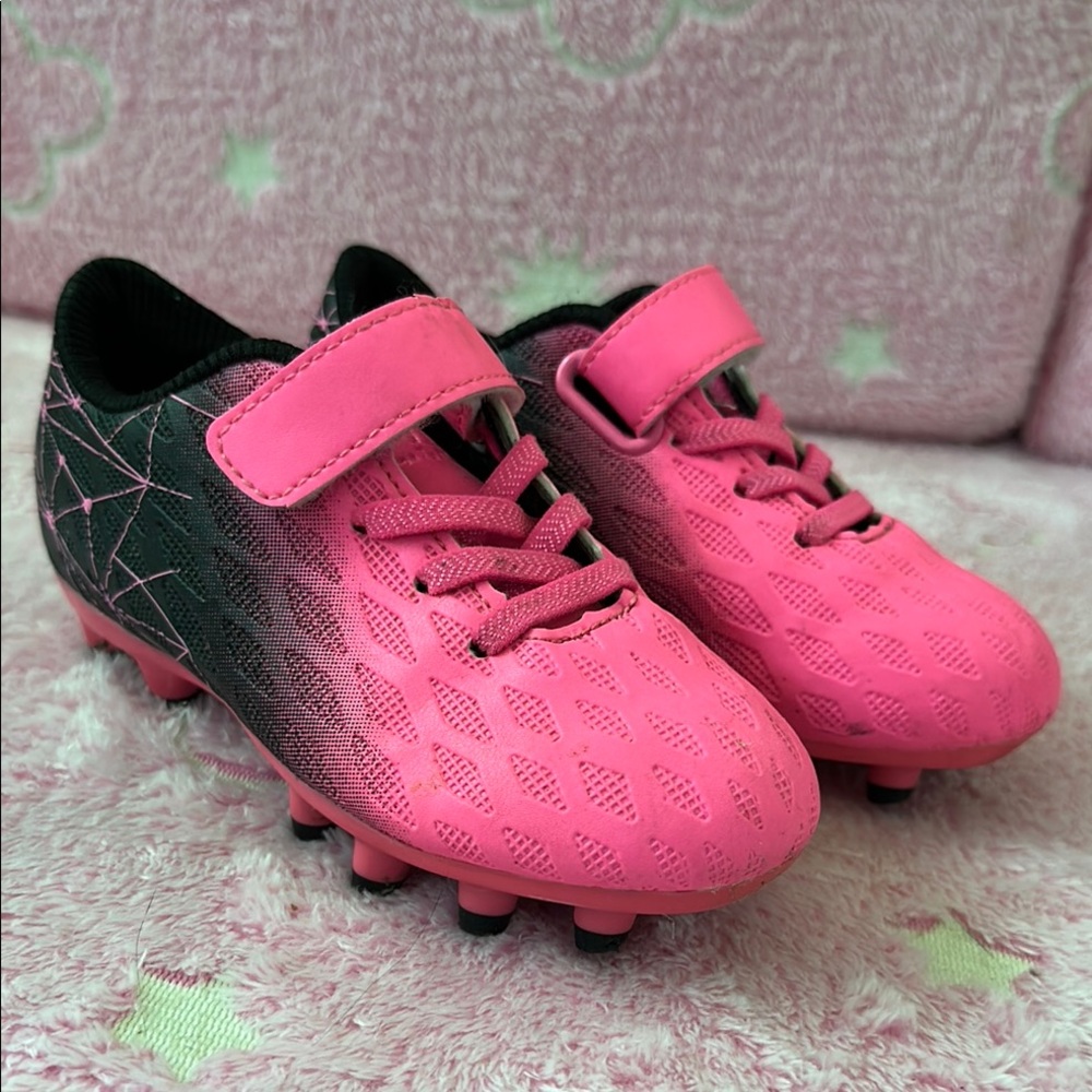 Kids Neon Pink and Black Sneakers Soccer Cleats Toddler 10